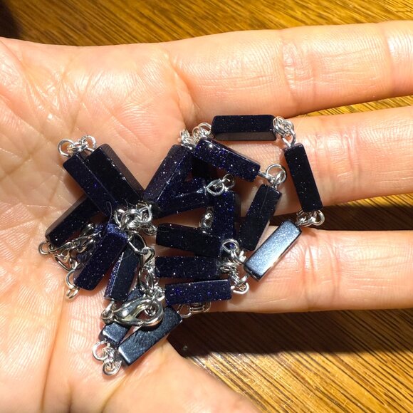 Dark Blue Goldstone Short Adjustable  Necklace - Picture 11 of 11